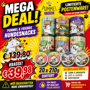 PUMMEL & FRIENDS HUNDESNACKS – 20 x 210g SORTIERT - MHD überschritten, Ware einwandfrei!