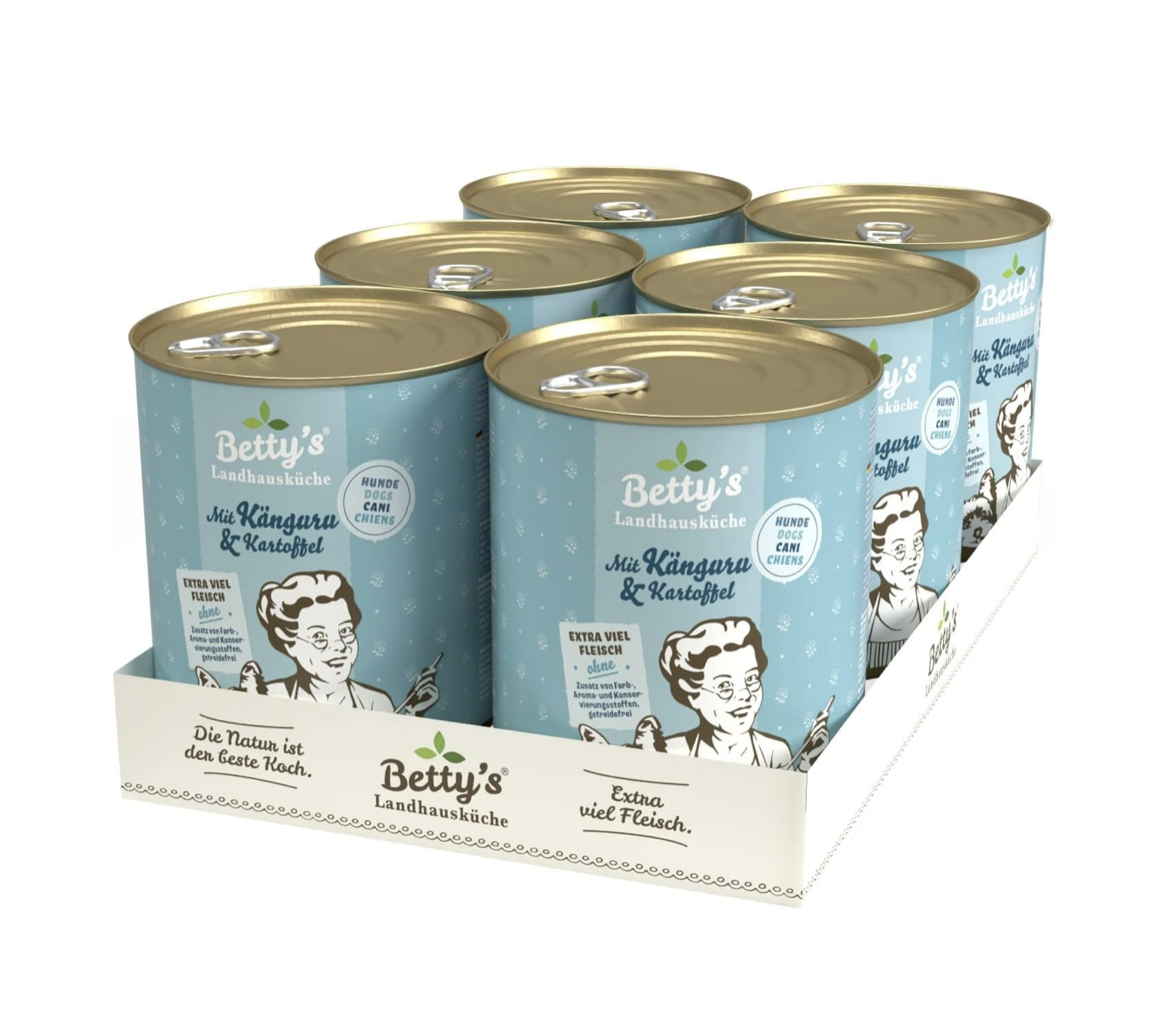 Betty's Landhausküche Hund Känguru mit Kartoffeln und Geflügel 6 x 800 g, für alle Hunderassen geeignet