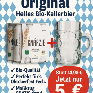 Knärzje Original – Helles Bio-Kellerbier 4 x 330ml + Original Isar Seidl Masskrug 1l