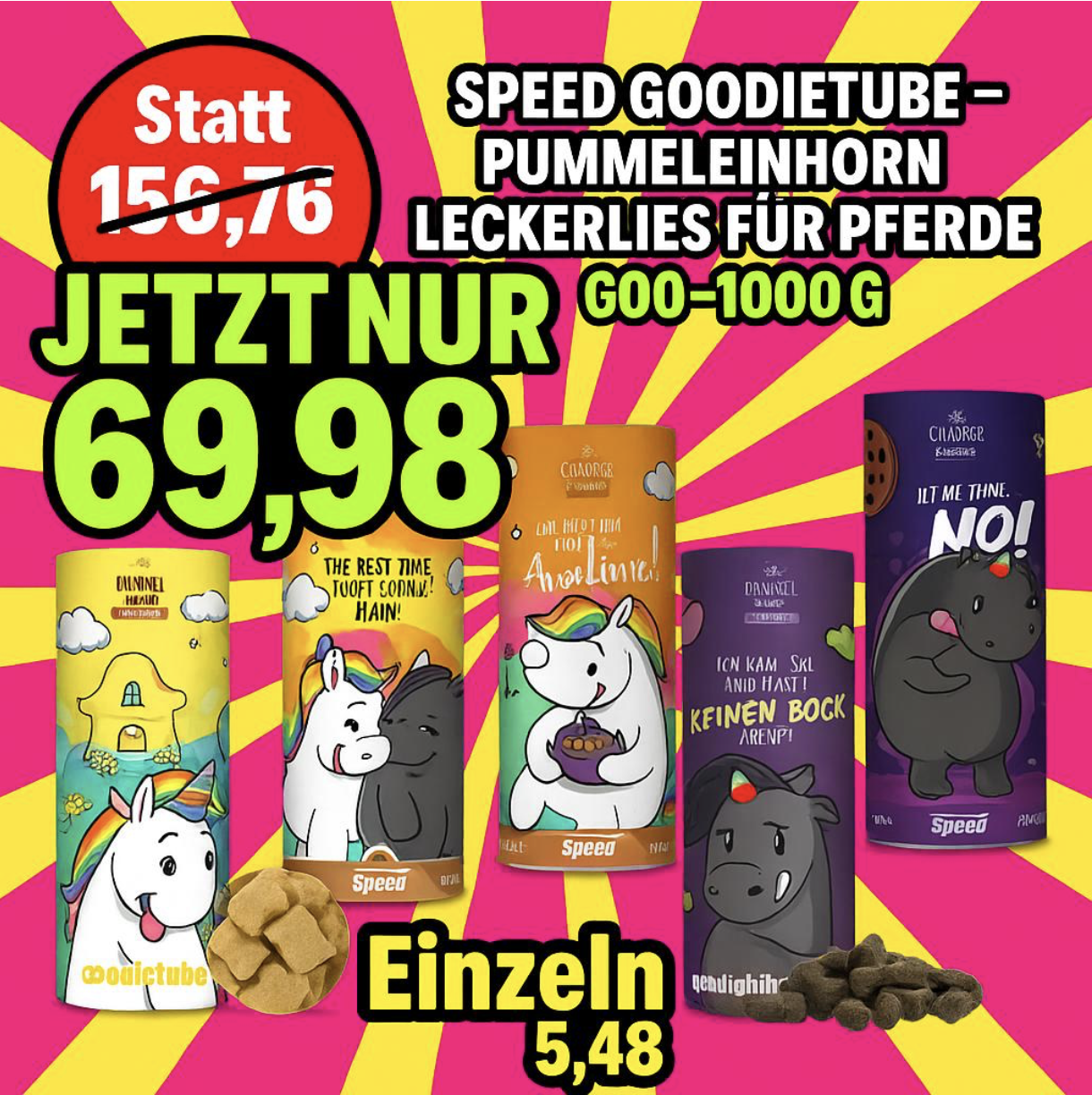 SPEED GOODIETUBE - Pummeleinhorn Leckerlies für Pferde 600-1000g