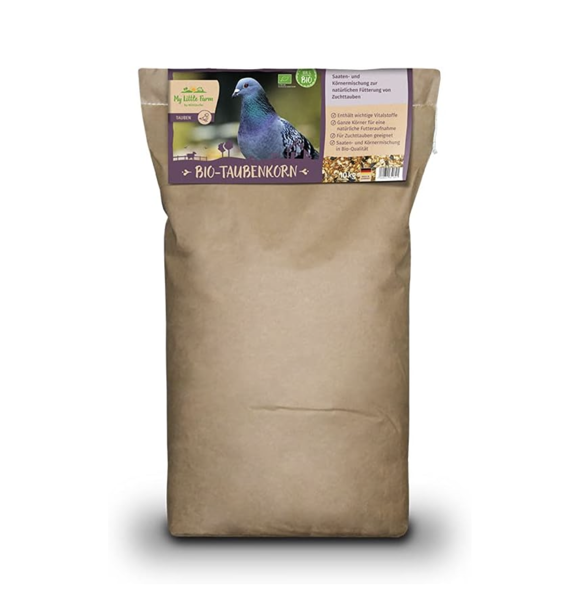 My Little Farm Bio-Taubenkorn, 10 kg, Futter für Zuchttauben, hochwertige Saaten- und Körnermischung, ganze Körner, Bio-Qualität