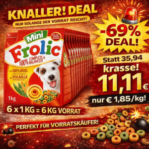 Frolic Trockenfutter für Hunde, mit Geflügel, Getreide und Gemüse, 6 x 1 KG- MHD 10/2025