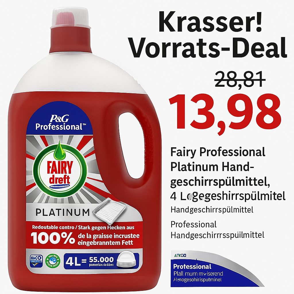 Fairy Professional Platinum Handgeschirrspülmittel, 4 L, Reinigt bis zu 55,000 Teller