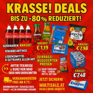 KRASSE! DEALS BIS -80% REDUZIERT! Süsswaren, Lebensmittel, Getränke, Knabberartikel,…