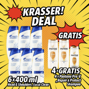 Head & Shoulders Classic Clean 6 x 400ml +GRATIS 4 x 90ml Pantene Pro-V "Repair & Protect" Shampoo
