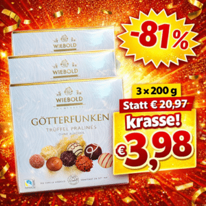 Wiebold Götterfunken Trüffelpralinen ohne Alkohol 3er Pack (3x200g Packung) 11/12.2025