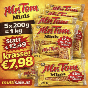 Mr. Tom Peanut Minis einzeln verpackt aus Erdnüssen mit Karamell 5 x 200g - MHD 06/2026
