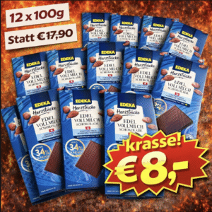 Edeka Herzstücke Edelvollmilch Schokolade 12 x 100g - MHD 09.01.2026