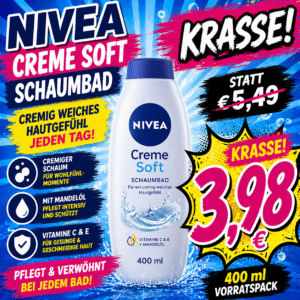 NIVEA Creme Soft Schaumbad 400 ml – Pflegendes Bad mit Mandelöl & Vitaminen C & E