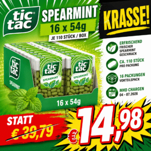 Tic Tac Spearmint Vorteilspack 16 x 54g (je 110 Stück) - MHD Chargen 04-07.2026
