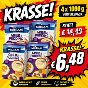 MILRAM Grießpudding 4 x 1000g – Cremiger Klassiker, warm & kalt genießen