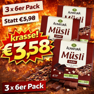 Alnatura Müsli Schoko Riegel – 3 x 6er Pack (18 Riegel) BIO