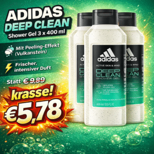 Adidas Deep Clean Shower Gel 3 x 250 ml – Peeling Duschgel mit Vulkanstein & frischem Duft