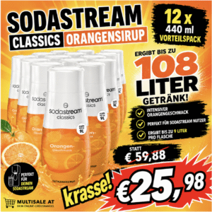 SodaStream Classics Orangensirup 12 x 440ml Vorteilspack (ergibt bis zu 108L) - MHD Chargen 04/05/06.2026