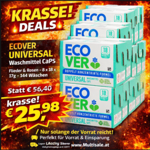 Ecover Universal Waschmittel Caps – 144 Wäschen (8x18) Flieder & Rosen