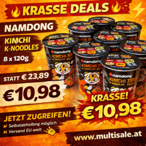 Namdong Kimchi K-Noodles Cup – 8 x 120g Instant Nudeln