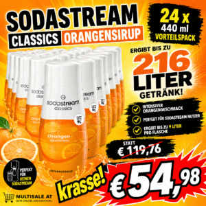 SodaStream Classics Orangensirup 24 x 440ml Vorteilspack (ergibt bis zu 216L) - MHD Chargen 04/05/06.2026