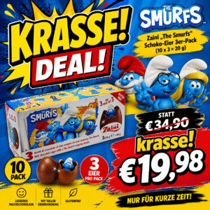 Zaini „The Smurfs“ Schoko-Eier 3er-Pack Vorteilspack (10 x 3 × 20 g) – Milchschokolade mit Überraschung