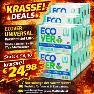 Ecover Universal Waschmittel Caps – 144 Wäschen (8x18) Flieder & Rosen
