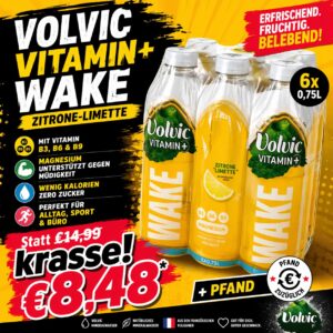 Volvic Vitamin+ Wake Zitrone-Limette mit Magnesium – 6 x 0,75L Inkl. DPG Pfand