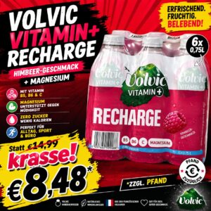 Volvic Vitamin+ Recharge Himbeere mit Magnesium – 6 x 0,75L inkl. DPG Pfand