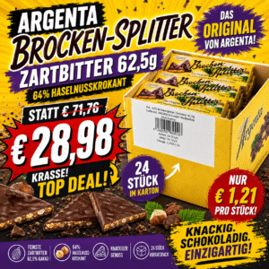 Argenta Brocken-Splitter Zartbitter 24 x 62,5g – Das Original - MHD Chargen 04-08.2026