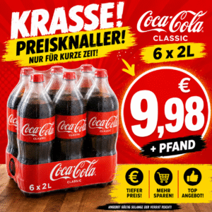 Coca-Cola Classic 6 x 2L Mega-Pack - MHD überschritten, inkl. DPG Pfand Ware einwandfrei!