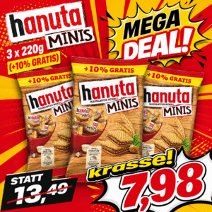 hanuta Minis 3 x 220g (+10% GRATIS) – Knusprige Haselnuss-Schnitten im Vorteilspack MHD 24.05.2026
