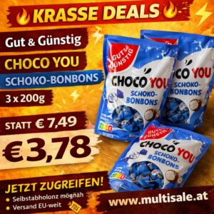 CHOCO YOU Schoko-Bonbons 600g (3x200g) – Vollmilch Schokolade mit Milchcreme Füllung