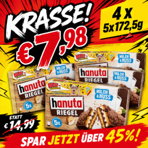 Hanuta Riegel Milch & Nuss Vorteilspackung MHD Chargen 04-07.2026