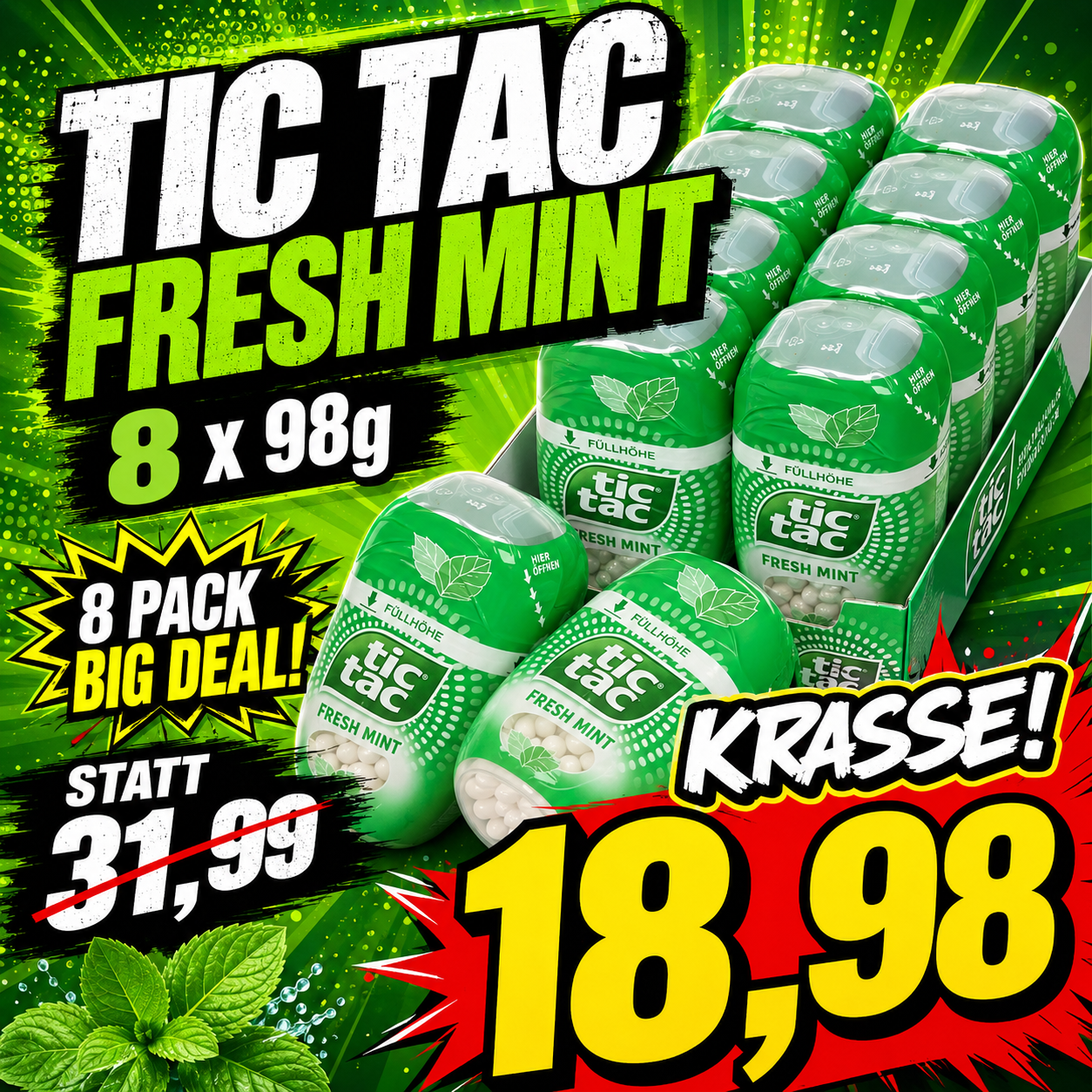 TIC TAC Fresh Mint 8 x 98g – Mega Vorteilspack!
