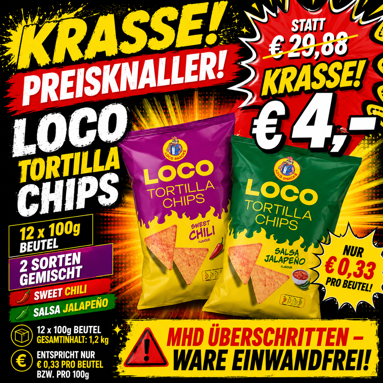 LOCO TORTILLA CHIPS MIX – 12 x 100g - MHD Chargen 11.2025 bis 04.2026