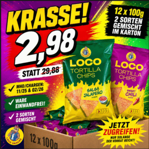 LOCO TORTILLA CHIPS MIX – 12 x 100g – MHD Chargen 11/25 bis 02/26 - Ware einwandfrei!