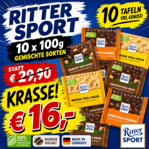 Ritter Sport Nuss-Klasse Mix 10 x 100g – Gemischte Sorten - MHD Chargen 04-07.2026