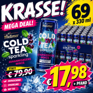 Meßmer Cold Tea Sparkling Johannisbeere-Minze 69 x 330 ml - MHD verkürzt / überschritten, Ware einwandfrei! Inkl. DPG Pfand