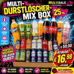MULTI-Durstlöscher-Mix Box 25 tlg. – Getränke-Mix 0,33–2 l | MHD Chargen 01–10.2026 | Bunte Markenmischung - inkl. DPG Pfand