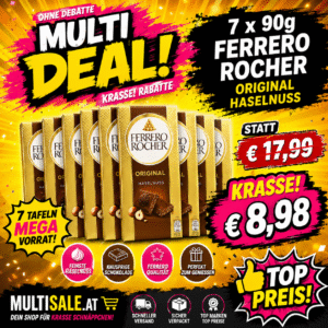 Ferrero Rocher Original Haselnuss Schokolade 7 × 90 g Vorteilspack – MHD Chargen 05–08/2026