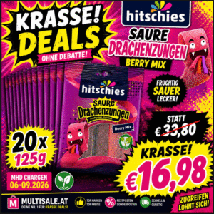 Hitschies Saure Drachenzungen Berry Mix 20 x 125 g – Vegane Fruchtgummi-Streifen mit fruchtig-saurem Geschmack - MHD Chargen 06-09.2026
