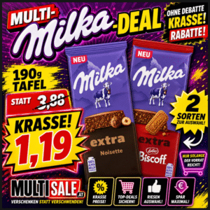 Milka Extra Schokolade 190 g – verschiedene Sorten | Noisette & Lotus Biscoff | Sonderposten | MHD Chargen 04-09.2026