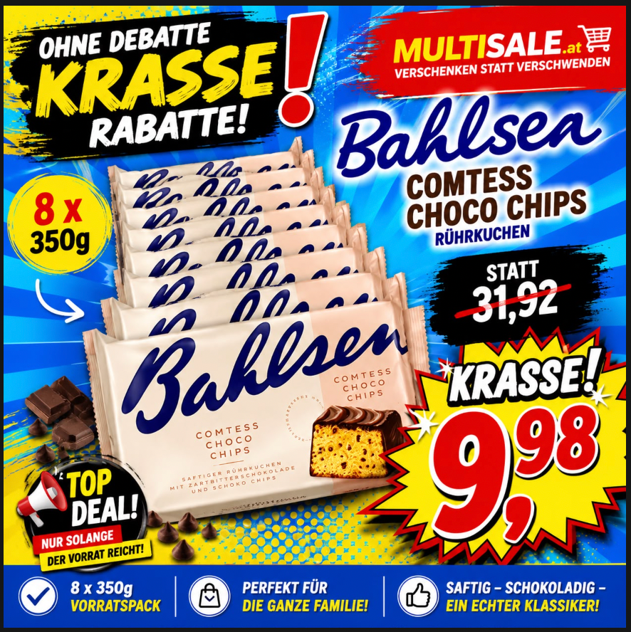 Bahlsen Comtess Choco Chips Rührkuchen – 8 × 350 g Vorratspack - MHD Chargen 03-09.2026