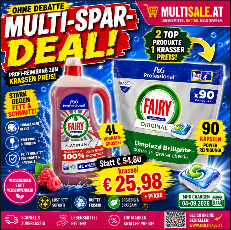 Fairy Professional Mega Spar-Set – 4 L Platinum Spülmittel + 90 Original Spülmaschinen-Kapseln