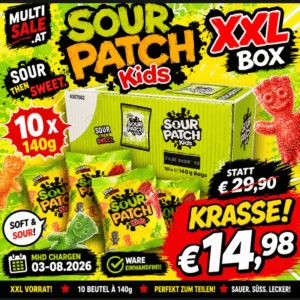 Sour Patch Kids XXL Box – 10 x 140 g Fruchtgummi sauer & süß | MHD Chargen 03–08/2026