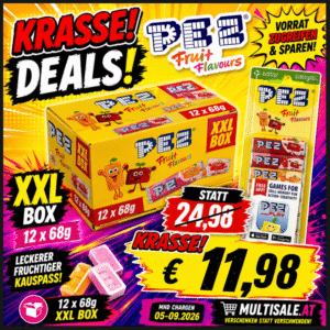 PEZ Fruit Flavours XXL Box – 12 x 68 g Fruchtbonbons im Vorratspack - MHD 05-09/2026
