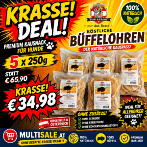 Sissi & Franz Köstliche Büffelohren – 5 × 250 g Premium-Kausnack für Hunde