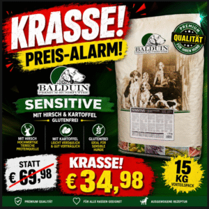 Balduin Premium-Hundefutter Sensitive – Hirsch & Kartoffel | 15 kg - MHD Chargen 09-12.2026