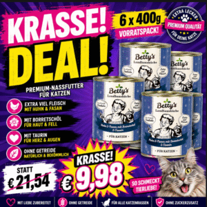 Betty’s Landhausküche – Huhn & Fasan mit Borretschöl & Taurin 5 x 400g für Katzen - MHD Chargen 01-09.2026