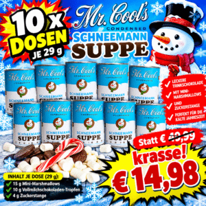 Mr. Cool’s Schneemann Suppe – Trinkschokolade 10 Dosen à 29 g – Gesamtinhalt 290 g